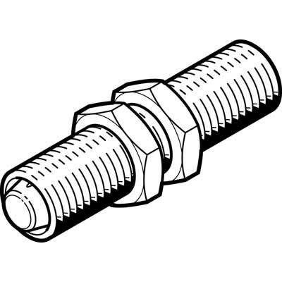 Een technische tekening toont een dubbelzijdige schroef met een zeskantmoer in het midden.