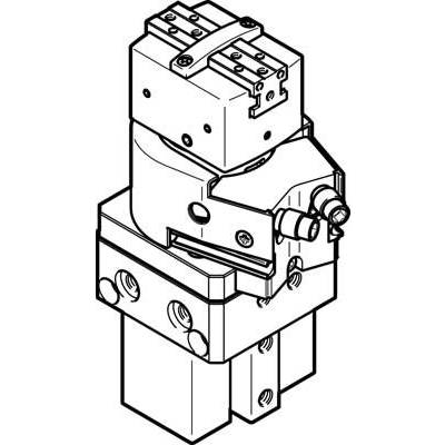 Technische tekening van een mechanisch onderdeel, bestaande uit verschillende rechthoekige en cilindrische elementen, mogelijk een klep of pomp.