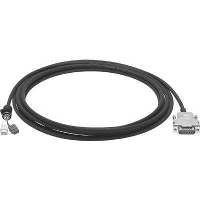 Een zwarte VGA-kabel met een stekker aan elk uiteinde, geschikt voor het aansluiten van computergrafikakaarten op monitoren.