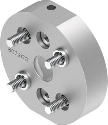 Een metalen ronde schijf met vier uitstekende bouten en twee gaten, genummerd met '8079173'.