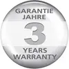 Rond zegel met de tekst 'GARANTIE 3 JAAR' en '3 YEARS WARRANTY' erop.