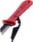 Een rood, ergonomisch veiligheidsmesje met intrekbare lemmet en geïntegreerde flesopener, geschikt voor industriële toepassingen.