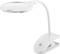 Witte LED-loeplamp met flexibele arm en voet. De loep toont de vergrootglas bovenaan, geschikt voor gedetailleerd werk.