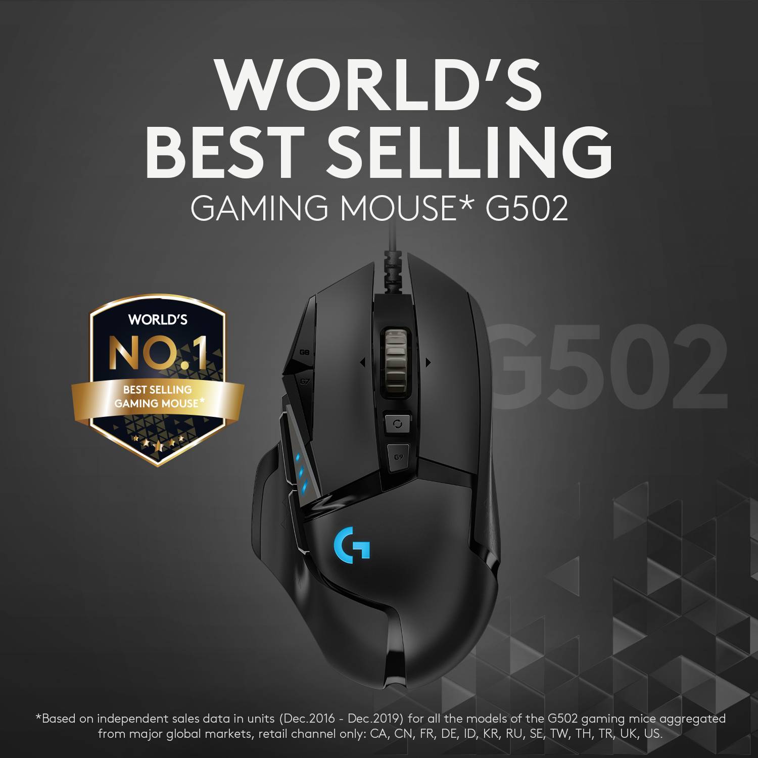 'Wereldwijd best verkochte gamingmuis G502, 's Werelds No.1 Best Verkochte Gamingmuis.'