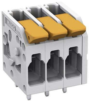 Een elektrische stekklem met vier oranje hefbomen voor een veilige verbinding van draden in elektrische installaties.