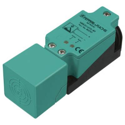 Inductieve sensor in groen, model NBB10-30GM50 van Pepperl+Fuchs, voor objectdetectie. Rechthoekige vorm met kabelaansluiting.