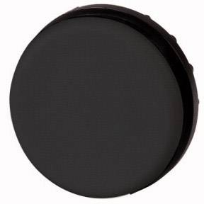 Een zwart, rond voorwerp, mogelijk een knop of een afdekking, voor een effen achtergrond.