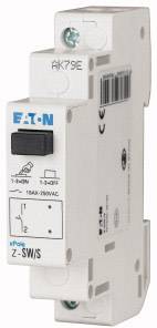 Een witte beschermschakelaar van Eaton, model 'Z-SW/S', bestemd voor montage in elektrische verdeelkasten, met zwarte schakelaar.