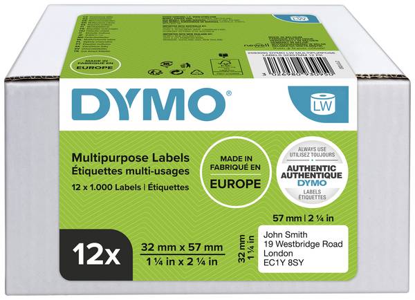 DYMO 2093095 Rol met etiketten 57 x 32 mm Papier Wit 12000 stuk(s) Permanent hechtend Universele etiketten