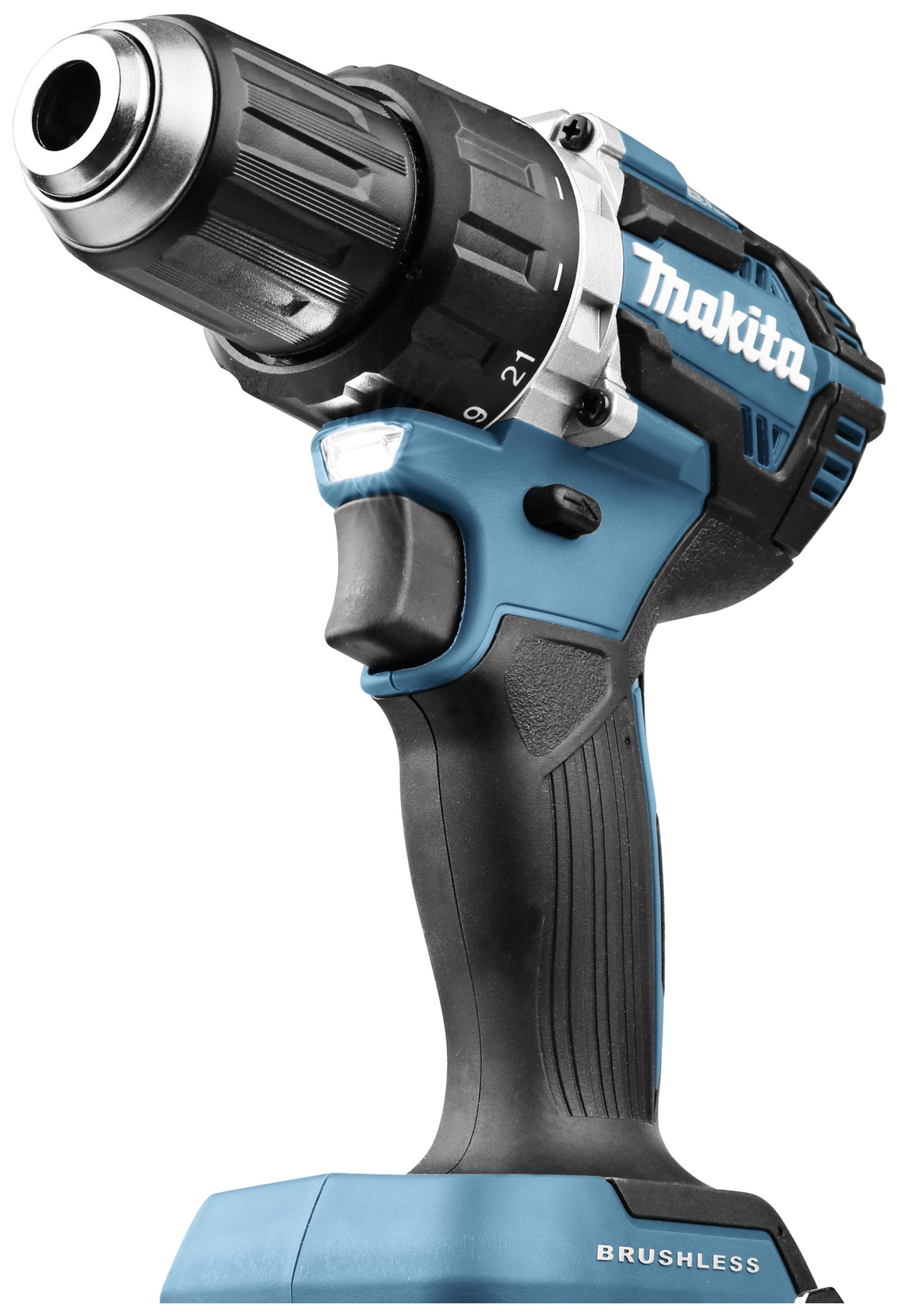 Een draadloze, blauwe en zwarte accuschroefmachine met ergonomische handgreep en accu, geschikt voor diverse boringswerkzaamheden.