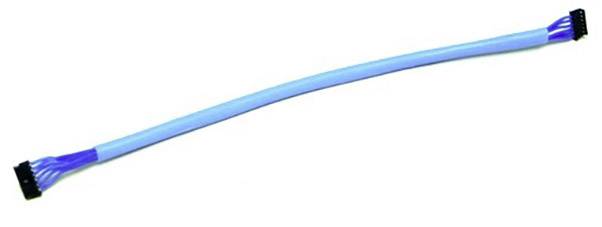 Een blauw plat lint-kabel met zwarte connectoren aan beide uiteinden, geschikt voor elektronische verbindingen.