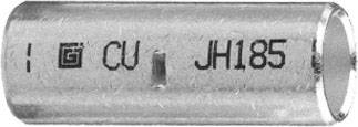 Zilveren cilindrische zekering met opschrift 'CU JH185'. Voornamelijk bedoeld voor elektronische toepassingen.