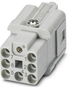 Witte elektrische stekkerverbinding met acht genummerde gaten, weergegeven in close-up.