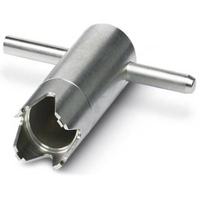Een zilverkleurige metalen cilinderboor met twee dwarsgrepen, gebruikt voor het boren van materiaal ten behoeve van monsterafname.