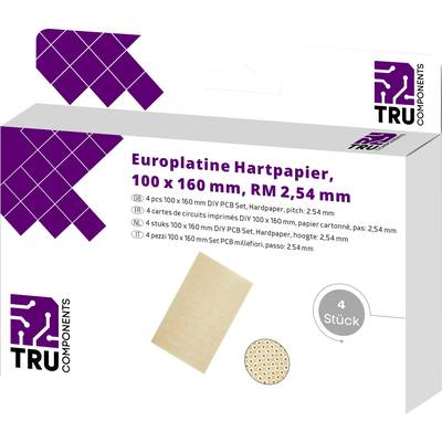 TRU COMPONENTS  Printplaat  Hardpapier (l x b) 160 mm x 100 mm 35 µm Rastermaat 2.54 mm Inhoud 4 stuk(s) 
