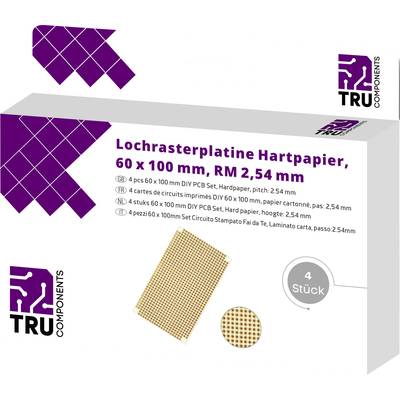 TRU COMPONENTS Printplaat Hardpapier (l x b) 100 mm x 60 mm 35 µm Rastermaat 2.54 mm Inhoud 4 stuk(s)