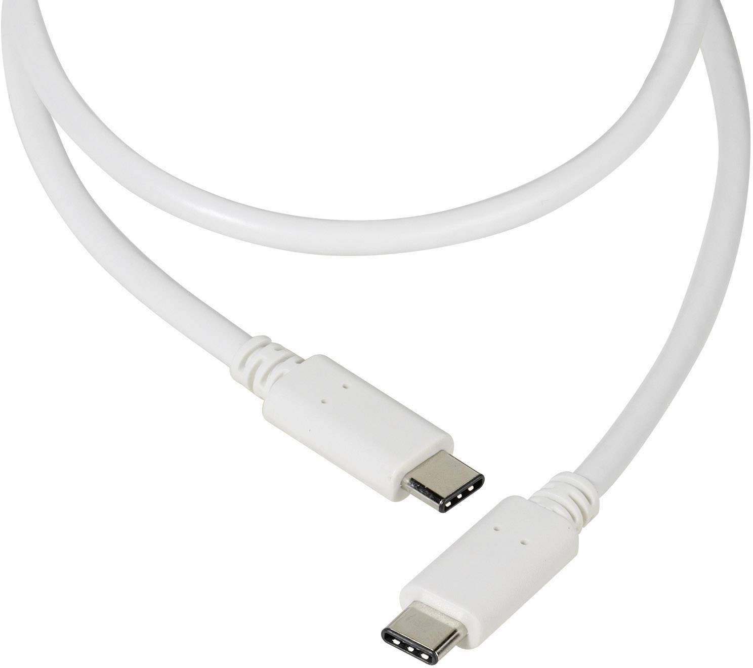 Een wit USB-C-kabel met twee USB-C-aansluitingen.