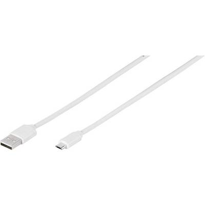 Wit USB-naar-Micro-USB-kabel, gebruikt voor het aansluiten of opladen van apparaten.