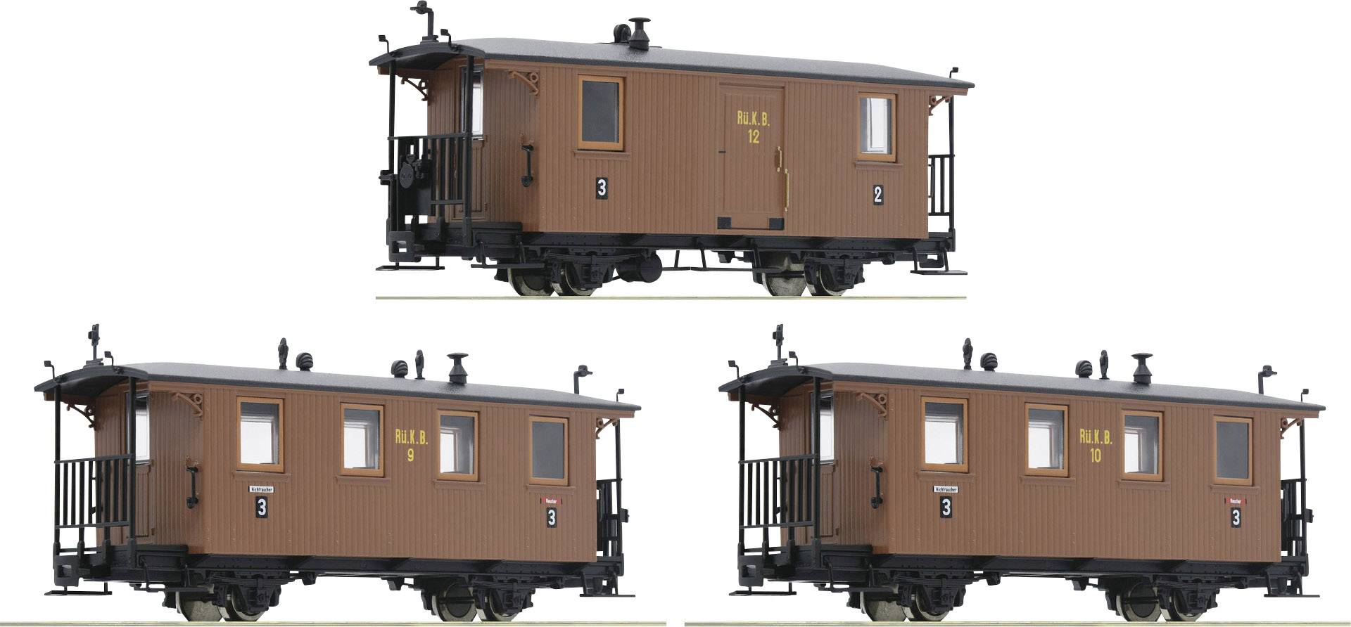 Roco 34043 H0 3-delige set personenrijtuigen van de rugschen klein bahn