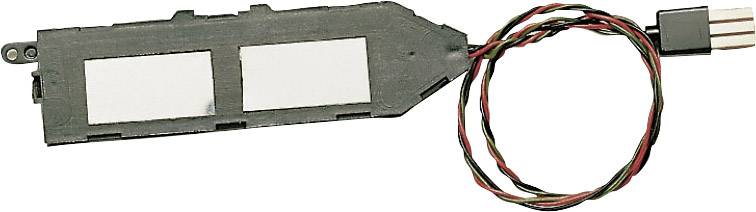 Kleine rechthoekige luidspreker met drie kabels en een stekker. Hoofdzakelijk gebruikt in technische apparaten voor audio-uitvoer.