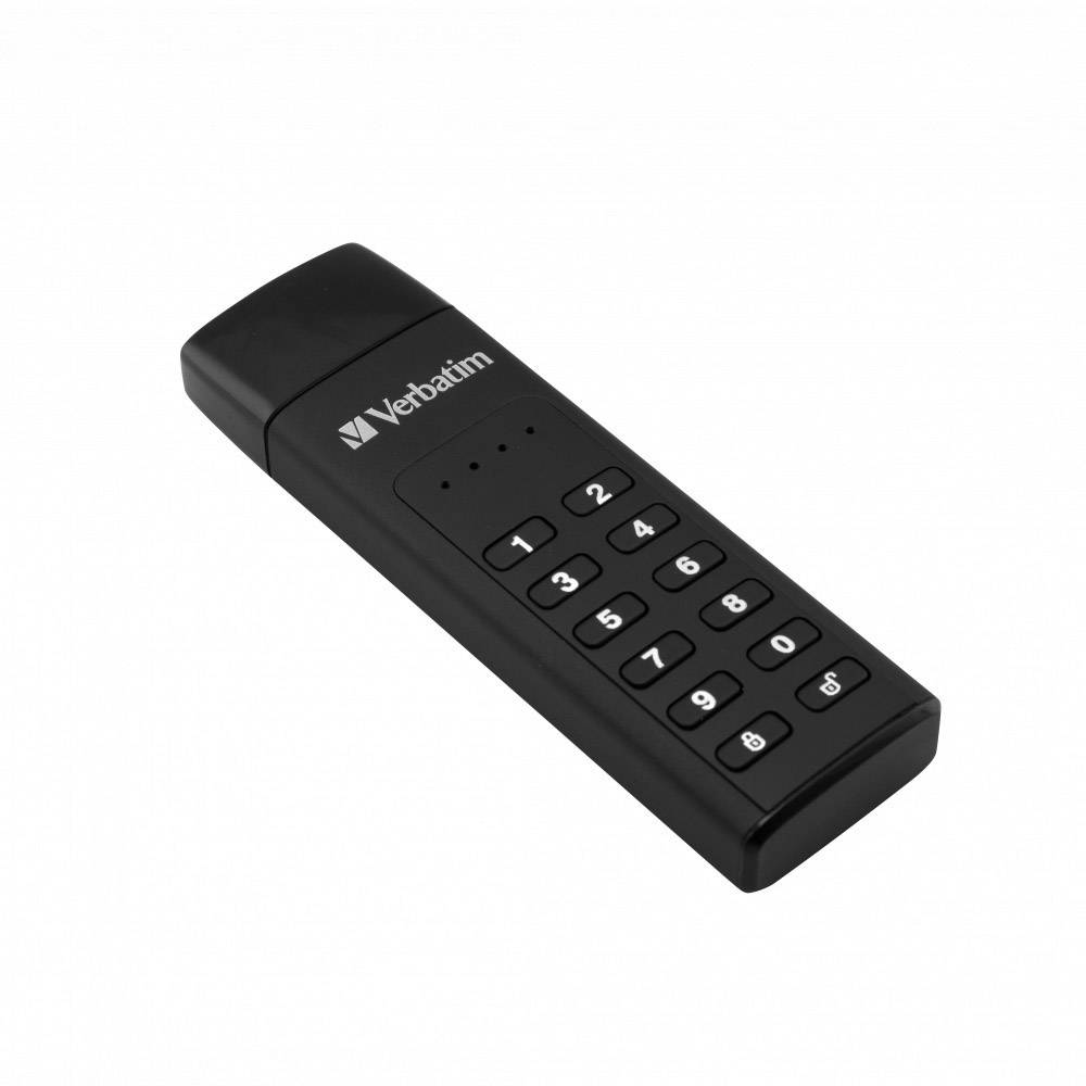 USB-stick van 'Verbatim' met numeriek toetsenblok voor wachtwoordbeveiliging, zwart.
