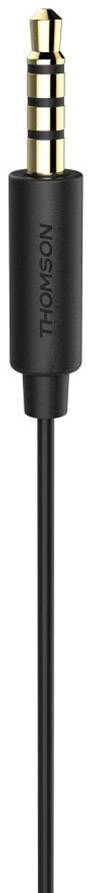Zwart audiokabel met 3,5-mm-jackplug, gedeeltelijk goud, voor audioaansluitingen, close-up van de stekerkant.