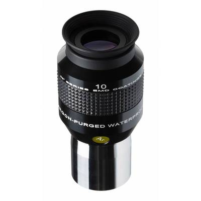 Een zwart en zilver telescoop-oculair met de opdruk 'ARGON-GEZUIVERD WATERDICHT', geschikt voor astronomische waarnemingen.