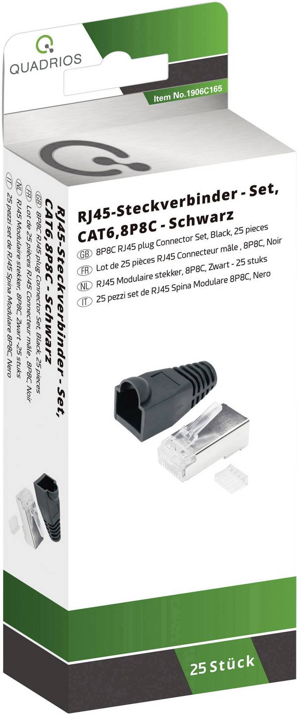 Quadrios  RJ-45 connectorset CAT 6 1906C165 Stekker, recht   Aantal polen (sensoren) 8P8C Zwart 25 stuk(s)