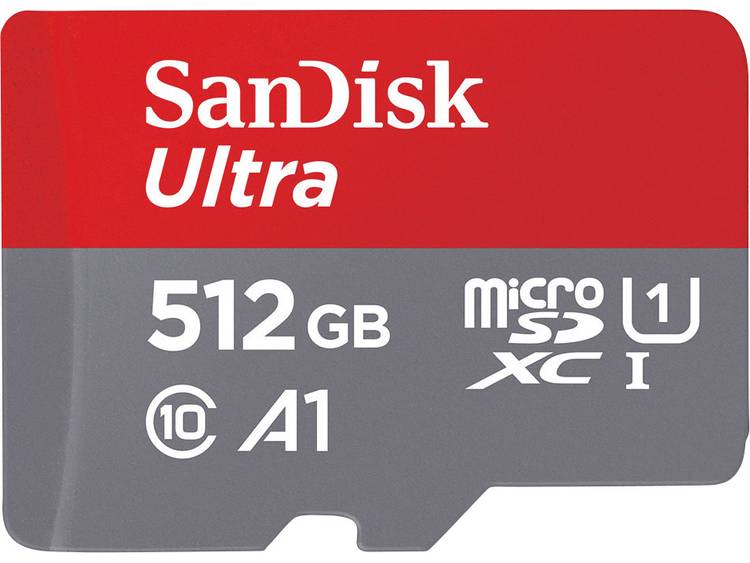 SanDisk UltraÂ® microSDXC-kaart 512 GB Class 10, UHS-I A1-vermogensstandaard, Incl. Android-software