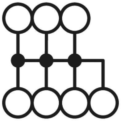 Pictogram van versnellingen in een handgeschakelde versnellingsbak, toont een schematische weergave voor handmatig schakelen in een voertuig.