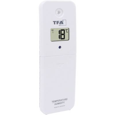 Een wit digitaal thermo-hygrometer toont een temperatuur van 18°C op een klein display. Daaronder staat 'TEMPERATURE HUMIDITY'.