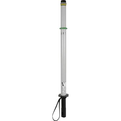 Een lange, grijze adapteerstang met zwarte handgreep en bevestigingslus, gebruikt voor gasmetingsapparatuur of technische toepassingen.