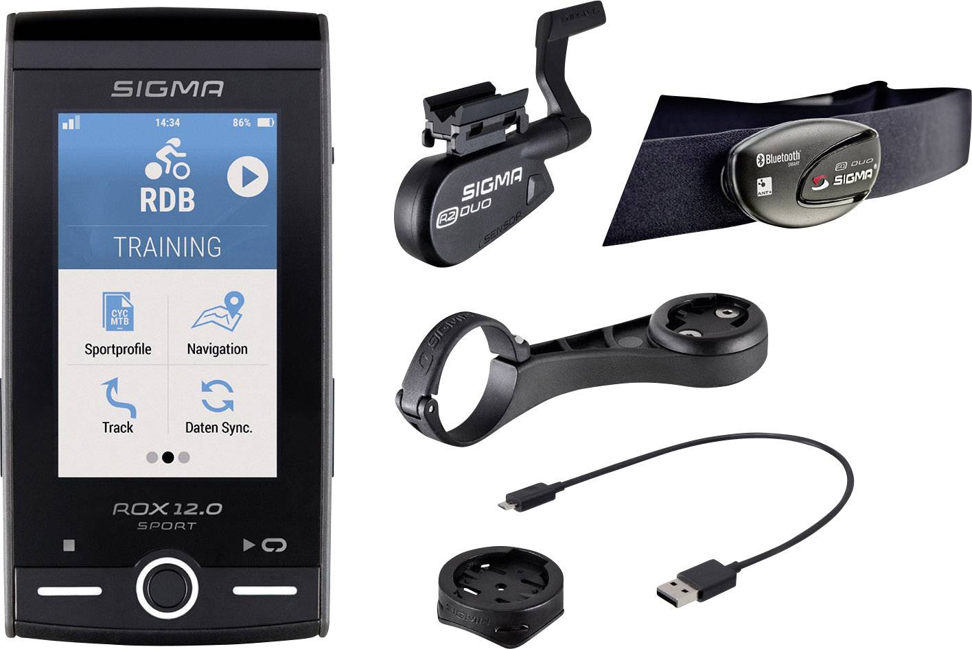 Sigma ROX 12.0 SPORT Set - Anthracite Fietsnavigatie Fietsen Europa (OpenStreetMaps) Spatwaterdicht, GLONASS, GPS