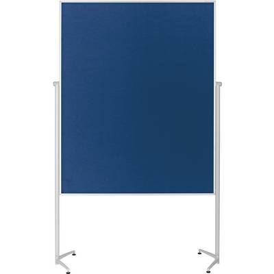 Blauwe prikbord op metalen poten, vrijstaand.