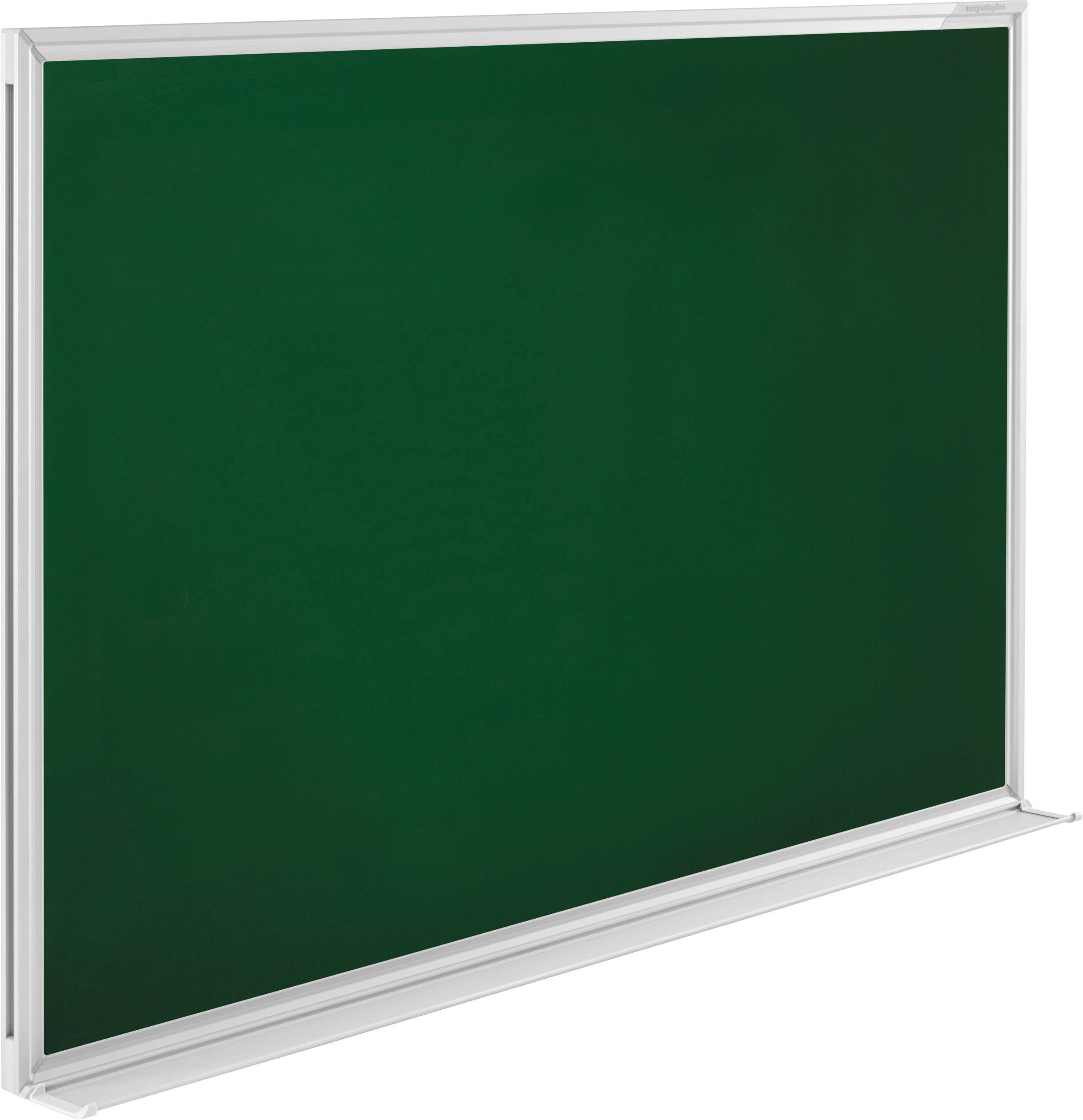 Een groene schoolbord met een witte rand, een typisch hulpmiddel voor schoolonderwijs of presentaties.