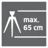 Diagram van een statief met het opschrift 'max. 65 cm', dat de maximale hoogte van het statief aangeeft.