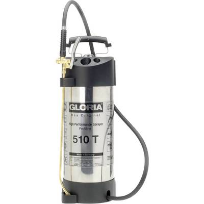 Hoogpresterende spuitspuit van Gloria, model 510 T, van roestvrij staal met manometer, geschikt voor professionele toepassingen.