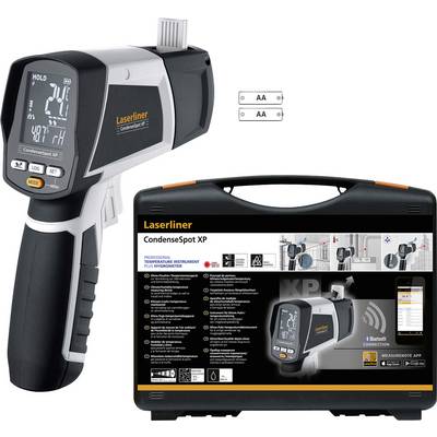 Infrarood-thermometer 'CondenseSpot XP' van Laserliner met Bluetooth-functie, temperatuurweergave op display, inclusief accessoirekoffer.