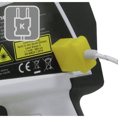 Waarschuwing op een elektronisch apparaat: 'Laserstraling! Niet in de straal kijken. Laserklasse 2'.