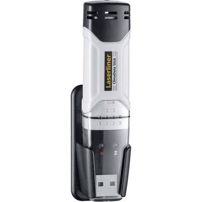 USB-datalogger, verticaal, met beschermkap. Merk 'Laserliner', model 'ClimaData Stick'. Registreert klimaatgegevens zoals temperatuur en vochtigheid.