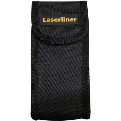 Een zwarte beschermtas met klittenbandsluiting, met het 'Laserliner' logo in oranje.