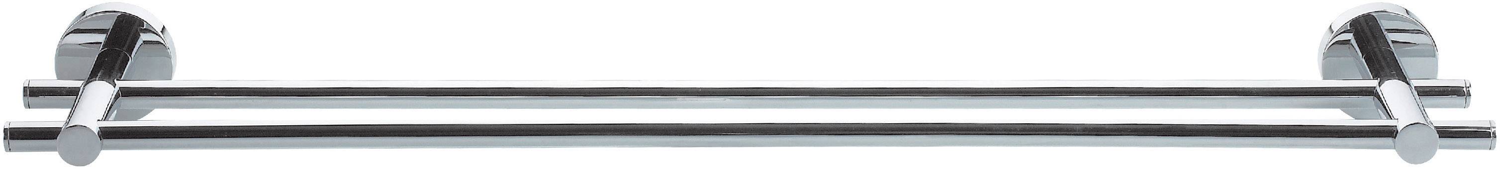Metalen handdoekhouder met twee parallel lopende stangen, geschikt voor wandmontage.