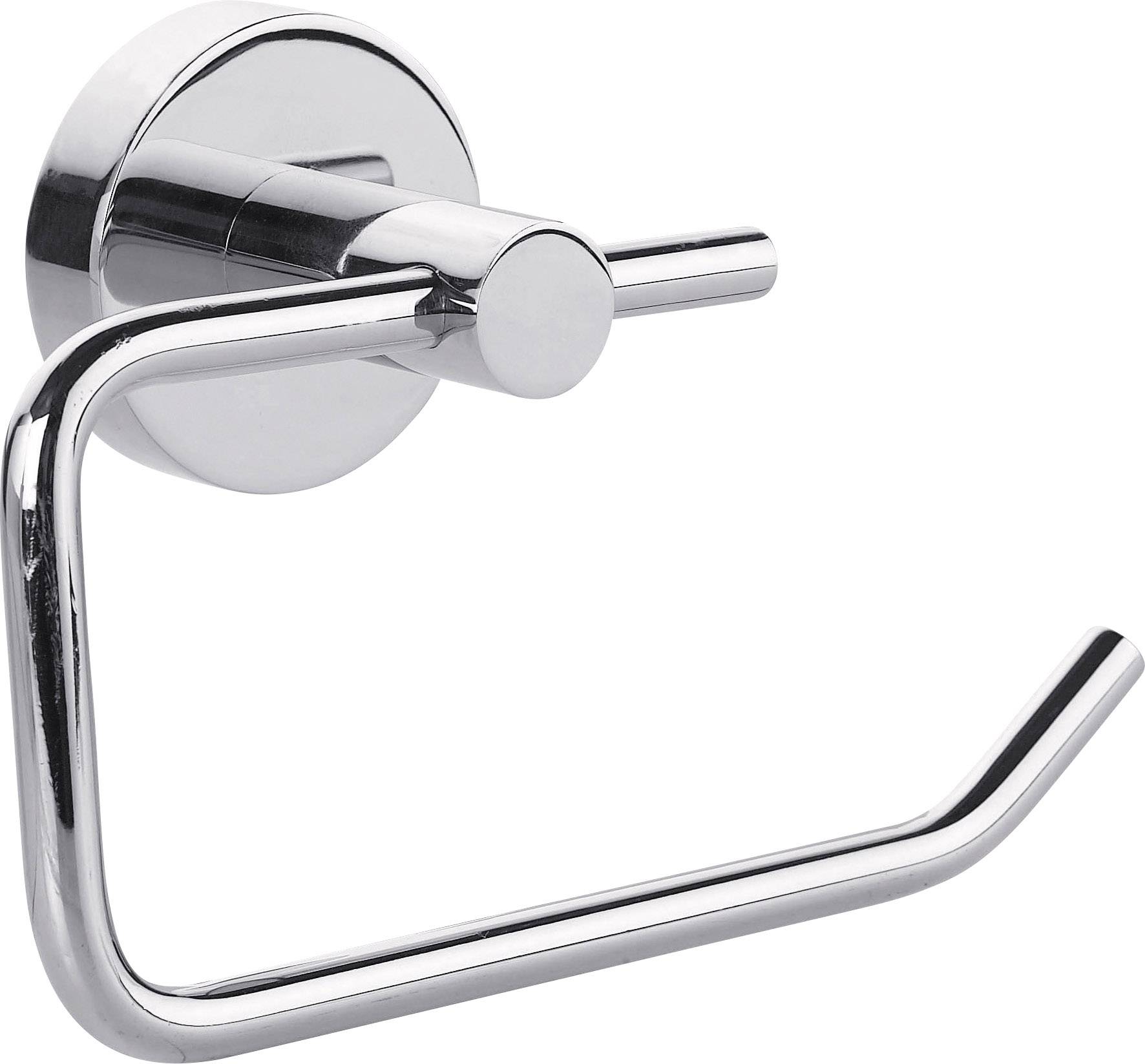 Zilveren metalen toiletrolhouder met een modern design, wandgemonteerd.