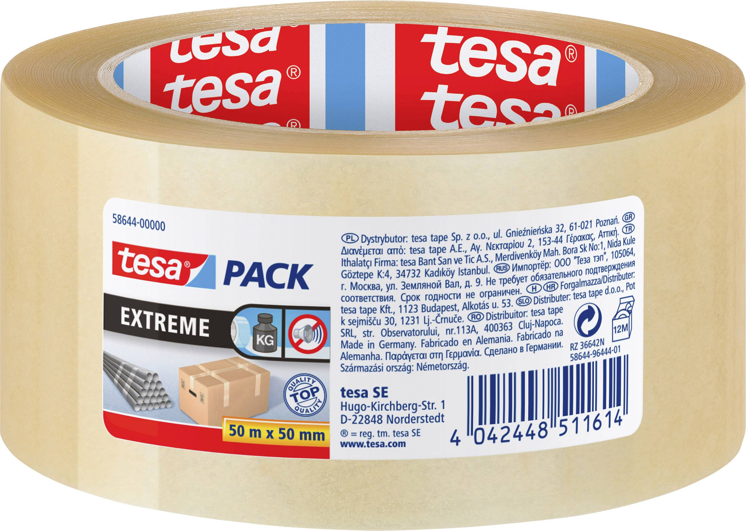 Rol plakband met 'tesa' etiket voor stevige verpakkingen. 50 m x 50 mm. Geschikt voor zware pakketten.