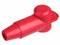 Rood kazoo-instrument, zijaanzicht.