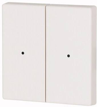 Twee witte lichtschakelaars, elk met een klein zwart puntje in het midden.