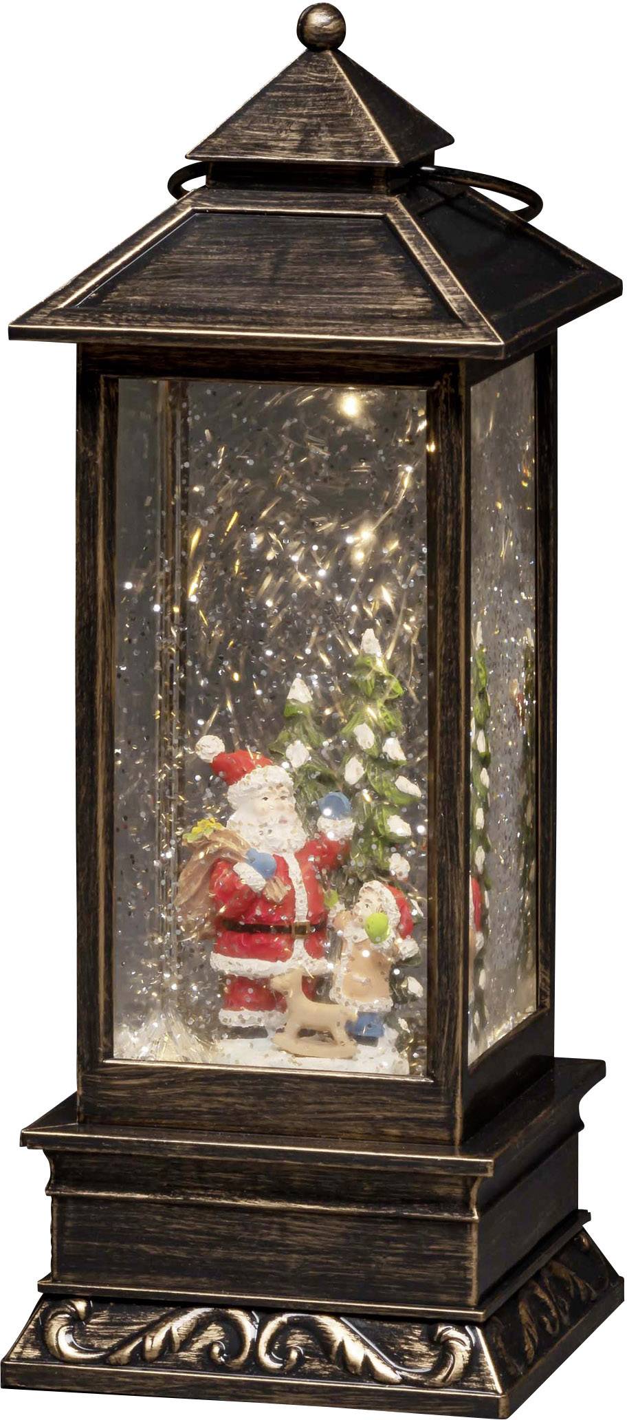 Konstsmide 4370-000 LED-lantaarn Kerstman met kind Warmwit LED Bruin Besneeuwd, Watergevuld, Timer, Schakelaar