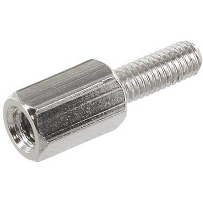 Metalen schroef met zeskante kop en een schroefdraaddeel. Gebruikt voor bevestigingen in verschillende constructies.