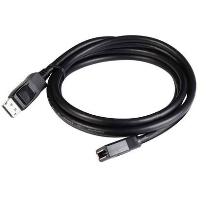 Een zwart DisplayPort-kabel met connectoren aan beide uiteinden. Het wordt gebruikt voor het overbrengen van video- en audiosignalen tussen apparaten.