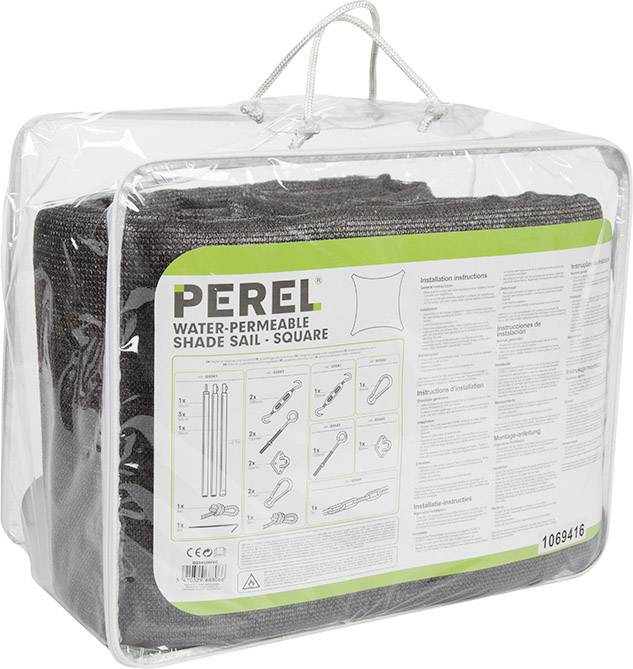 Perel Schaduwdoek, waterdoorlatend, luchtdoorlatend, 5 x 5 m, 180 g/m², HDPE, vierkant, donkergrijs-2